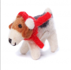 Christmas Fox Terrier with ear-muffs 